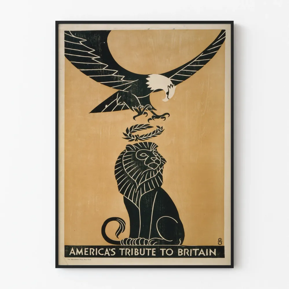 Amerikkalainen juliste - Kunnianosoitus Iso-Britannialle kotkalla ja leijonalla