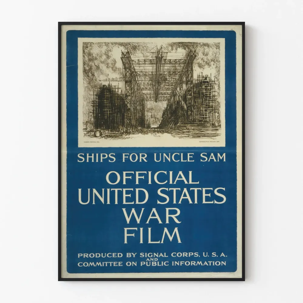 Amerikkalainen vintagejuliste « Ships Uncle Sam » historiallinen seinäkoriste