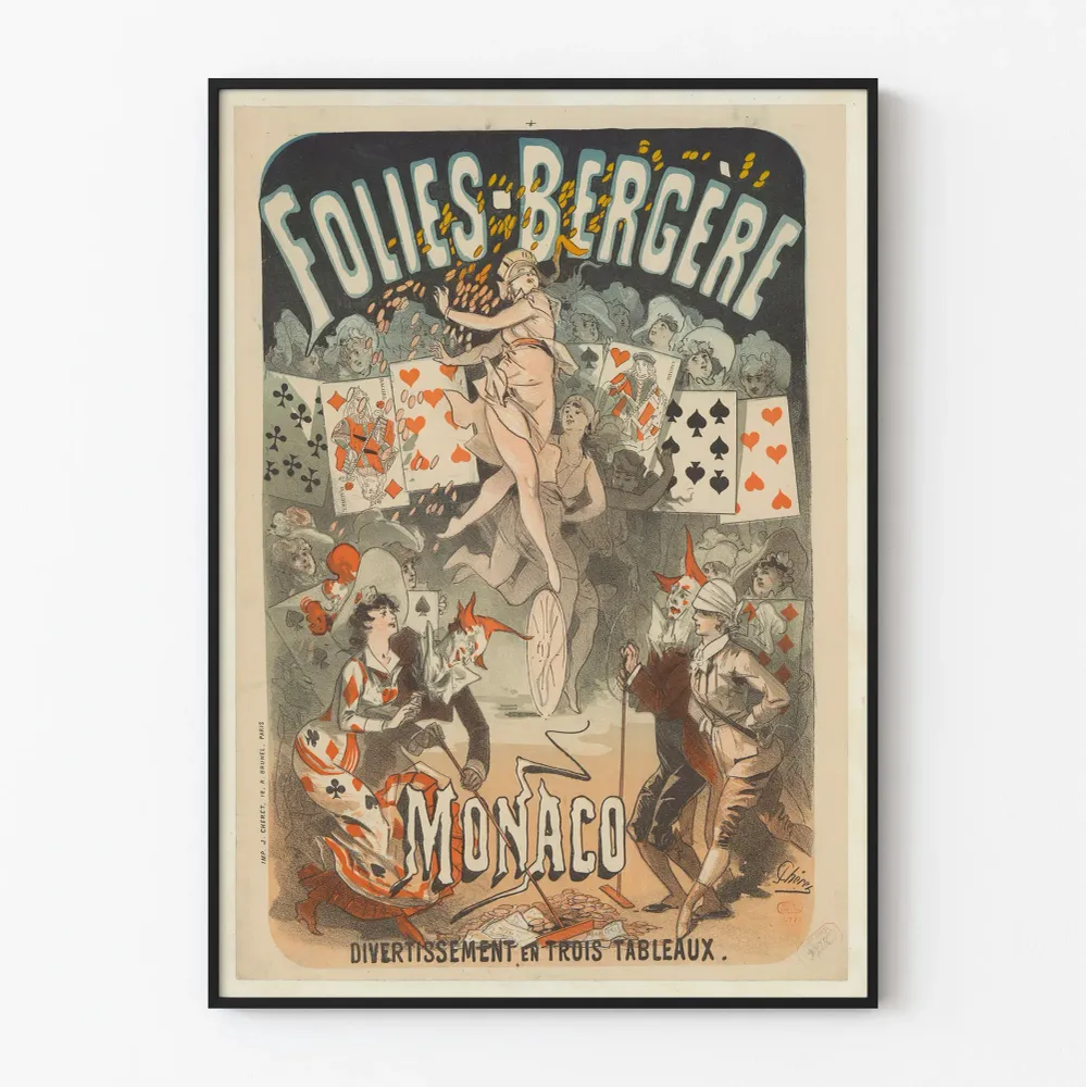 Art Déco -juliste Folies Bergère Monacosta – Viihdettä kolmessa näytöksessä