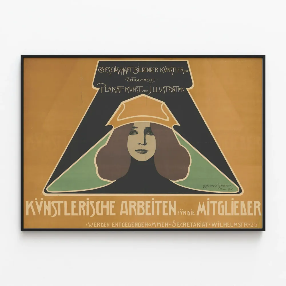 Art Nouveau -juliste naisfiguurin ja graafisen typografian kanssa