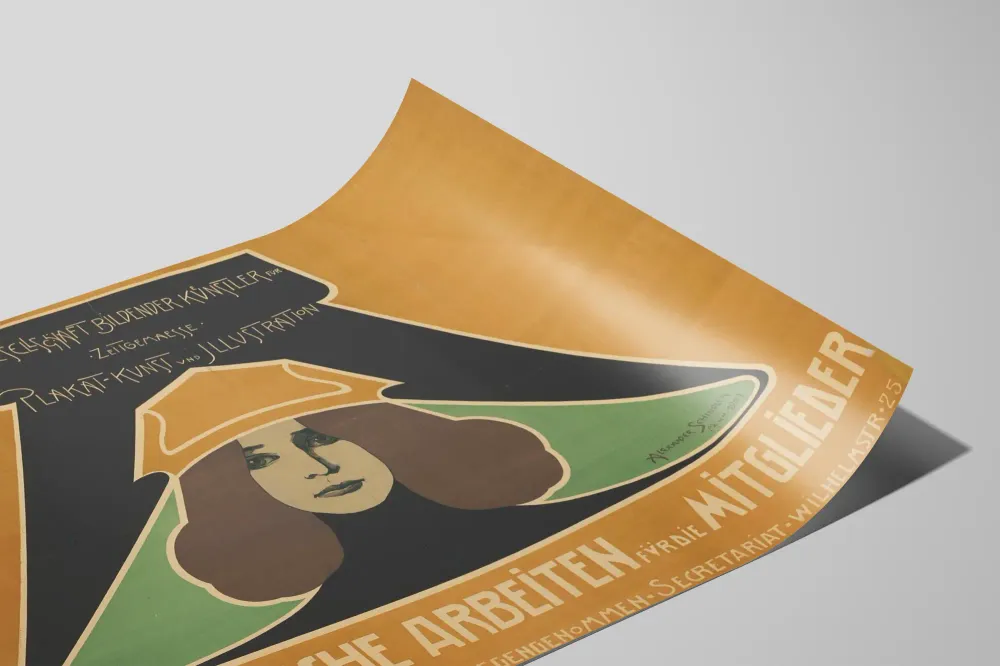 Art Nouveau -juliste naisfiguurin ja graafisen typografian kanssa