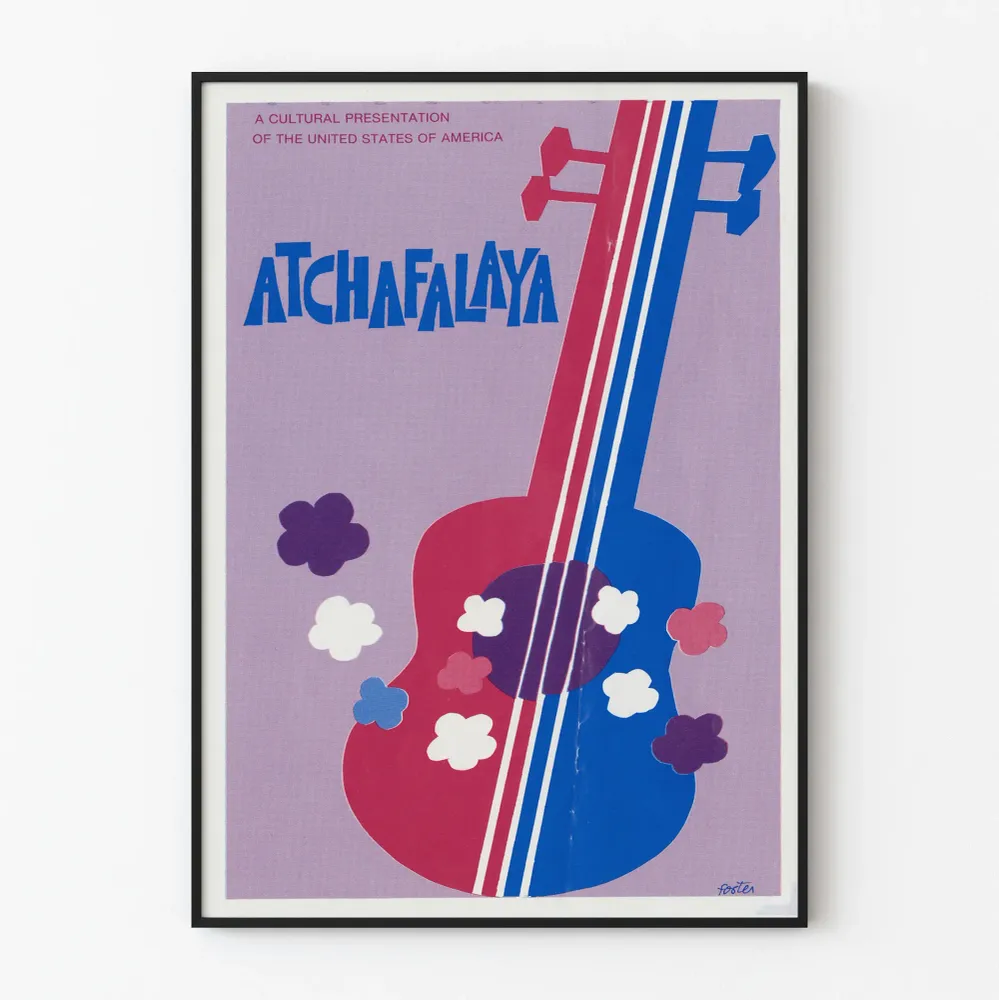 Atchafalaya koristejuliste värikkäällä kitaralla