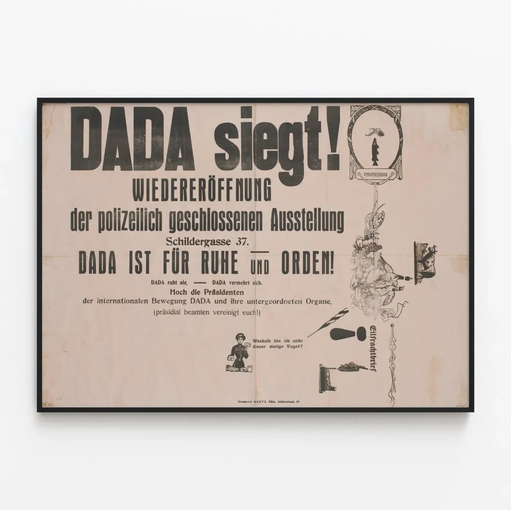 DADA Sieg - Uudelleenavausnäyttelyn juliste Schildergasse 37