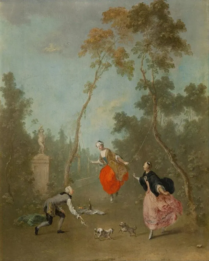 Dame sur une balançoire - romanttinen kohtaus puistossa I - Norbert Joseph Carl Grund | Taidetuloste