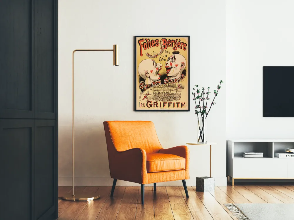 Folies Bergère -juliste klovneilla ja akrobaateilla
