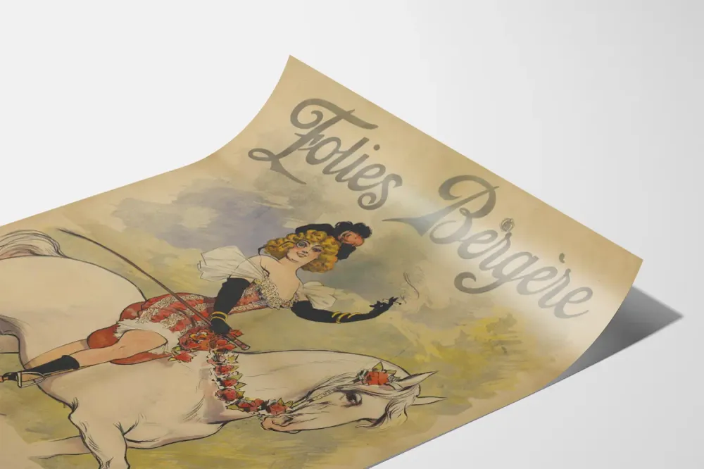 Folies Bergère -juliste Lona Barrison valkoisella hevosella