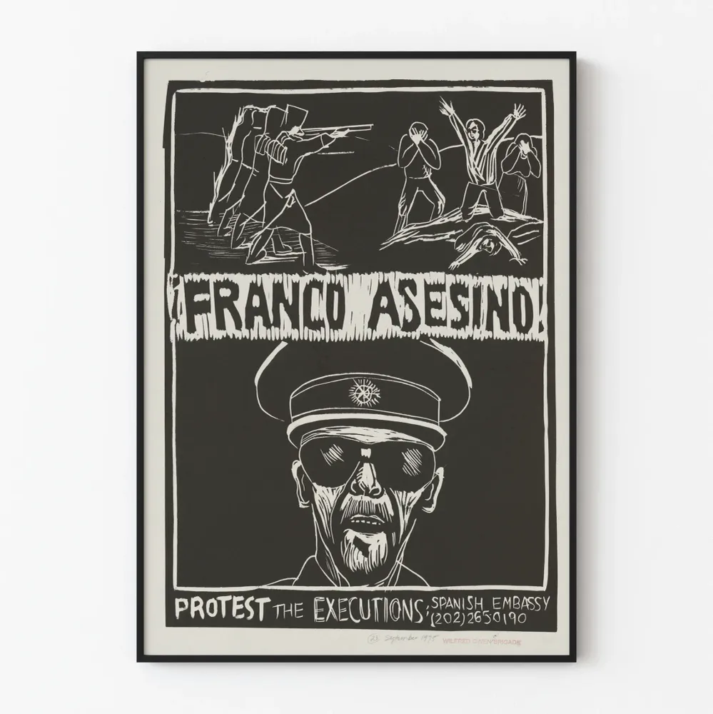 Franco Asesino -mielenosoitusjuliste - sitoutunut seinäkoristelu