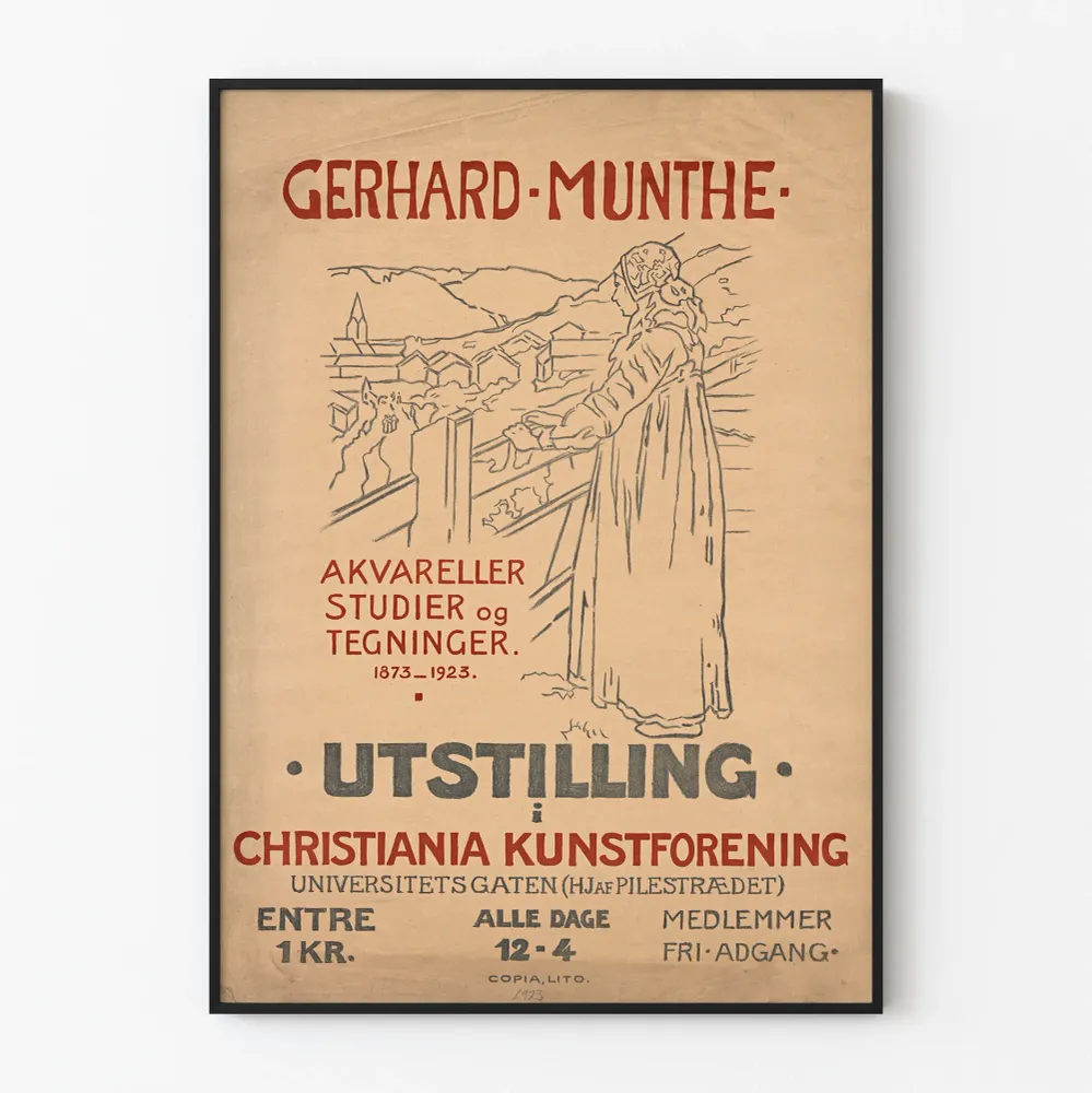 Gerhard Munthe Näyttelyn juliste Akvarellit Opiskelut ja Piirustukset 1873-1923