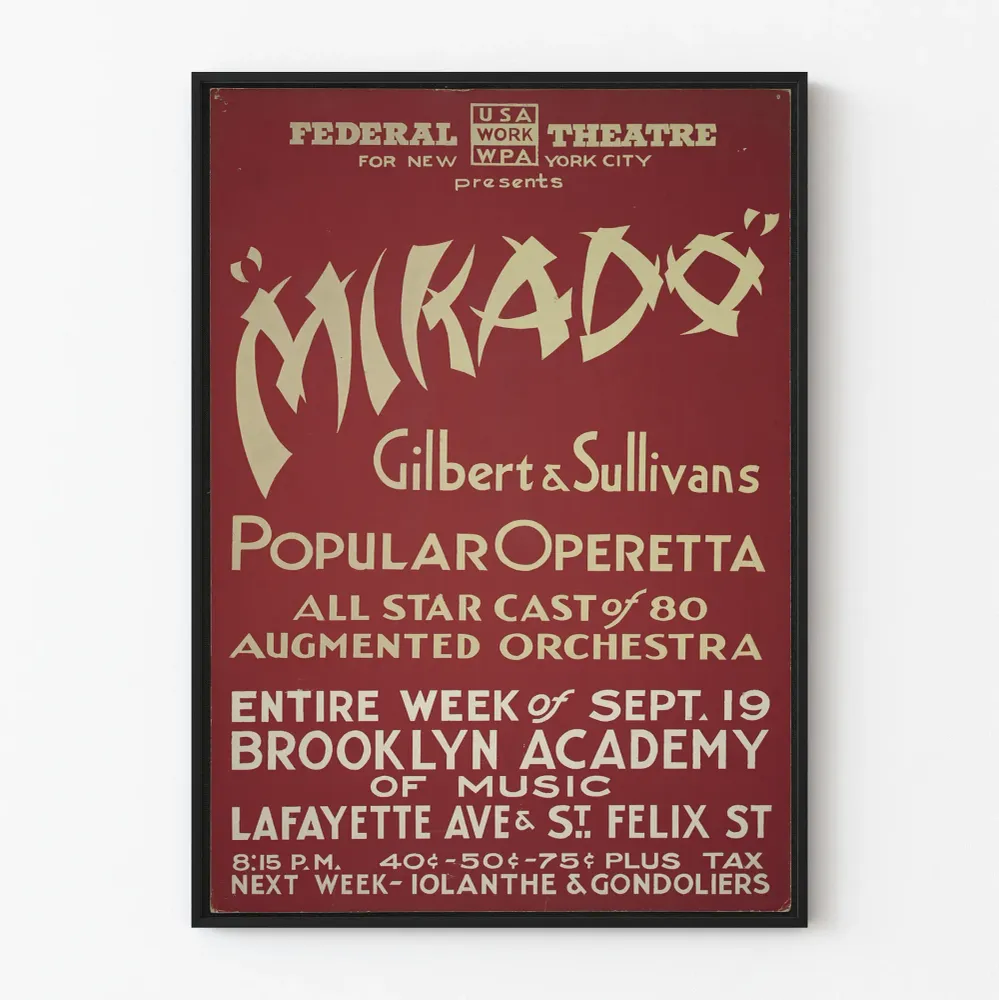 Gilbert & Sullivanin Mikado-teatterin vintagejuliste