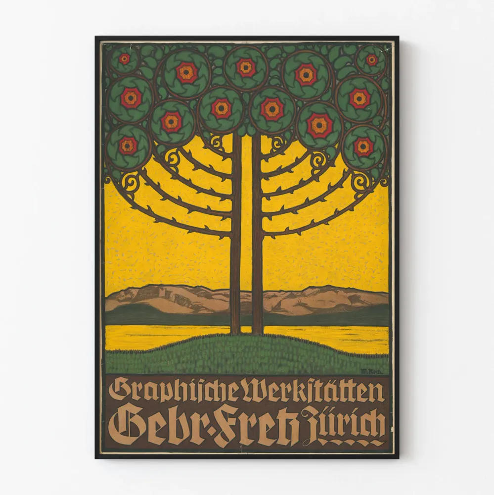 Graafinen juliste Werkstätten Gebr Bruder Fretz Zürich seinäkoristelu vintage