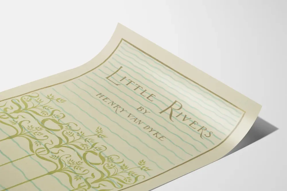 Henry Van Dyke'n Little Rivers -juliste, minimalistinen kasvi- ja luonnonaiheinen sisustus
