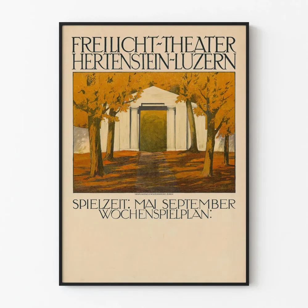 Hertensteinin Lucerneen avoimen airkojun teatterin vintage juliste