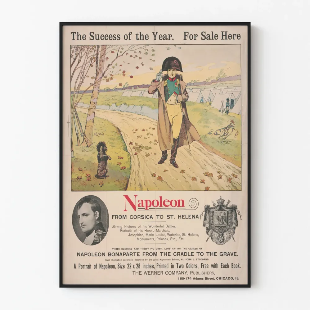 Historiallinen juliste Napoleonista Korsasta Saint Helenaan