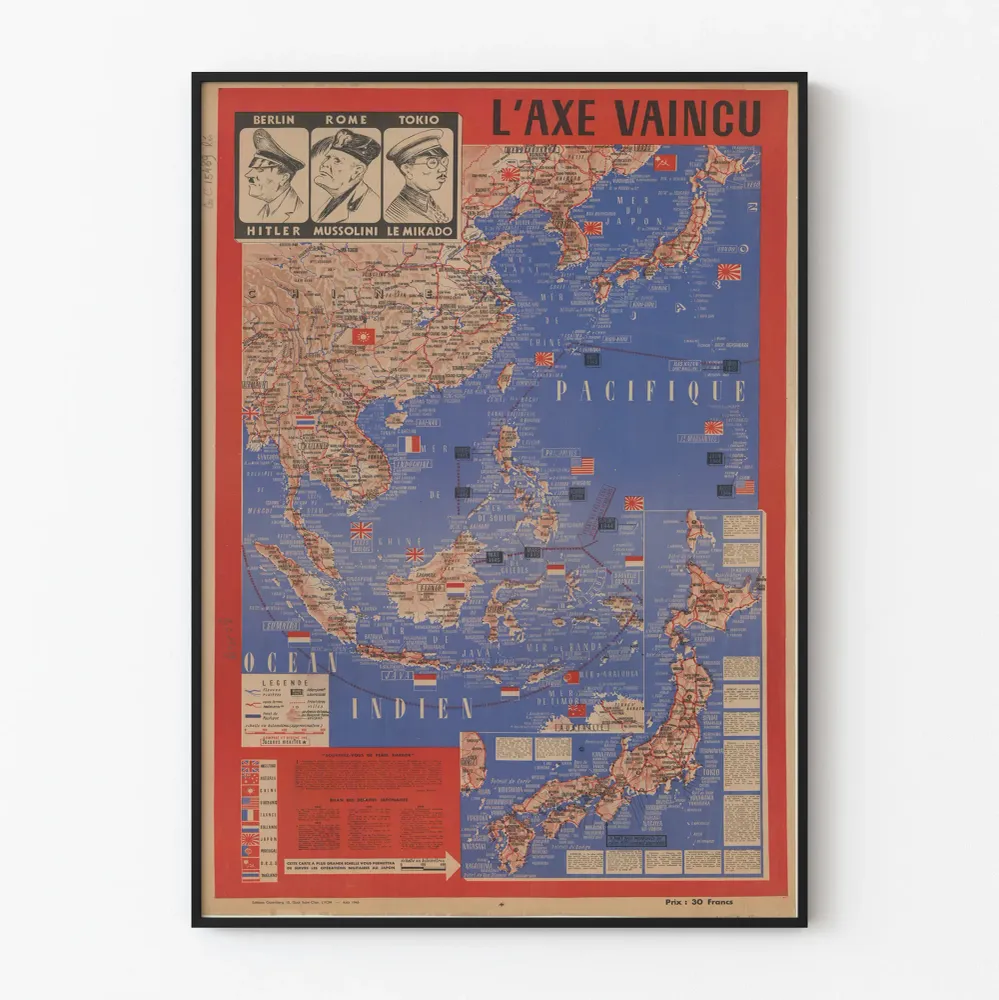 Historiallinen juliste Vainnut akseli sotilaskartta 1945