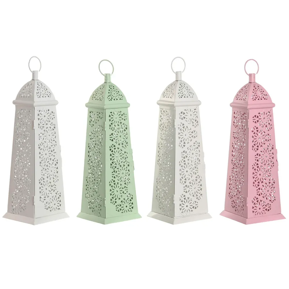 Žibintas Home ESPRIT Valkoinen Vihreä Pinkki Metalli Alumiini Shabby Chic 13 x 13 x 43 cm (4 osaa)