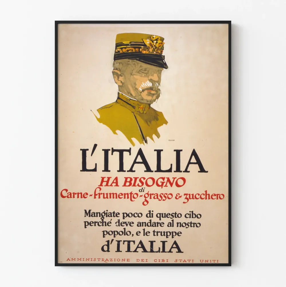 Italialainen vintage juliste sotilaallisen ruokatalouden teemasta
