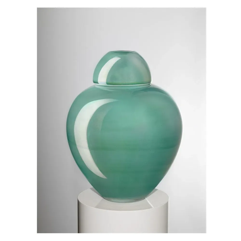 Ivv Sophisticated Lady Potiche -maljakko maidonvalkoisessa kerroksellisessa vihreässä kiiltokoristeessa h 32cm 8517.2