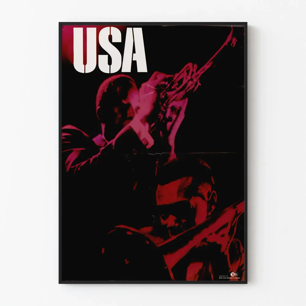 Jazz USA -juliste, jossa muusikot punaisessa valossa