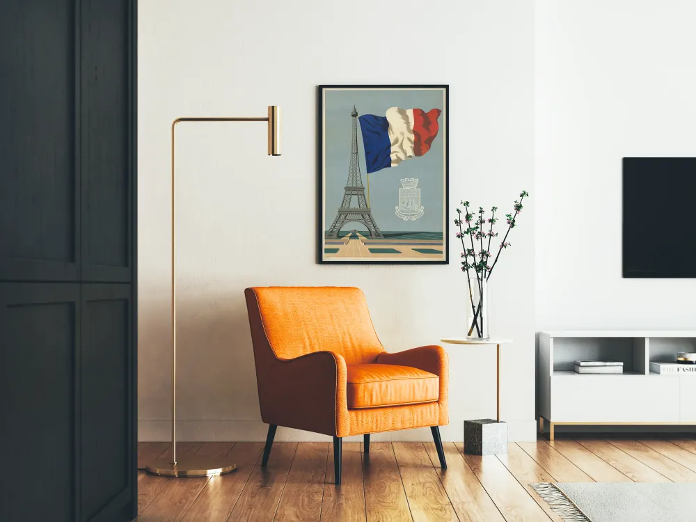 Juliste Fluctuat Nec Mergitur Eiffel-tornin ja ranskalaisen lipun kanssa