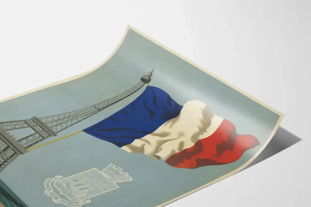 Juliste Fluctuat Nec Mergitur Eiffel-tornin ja ranskalaisen lipun kanssa