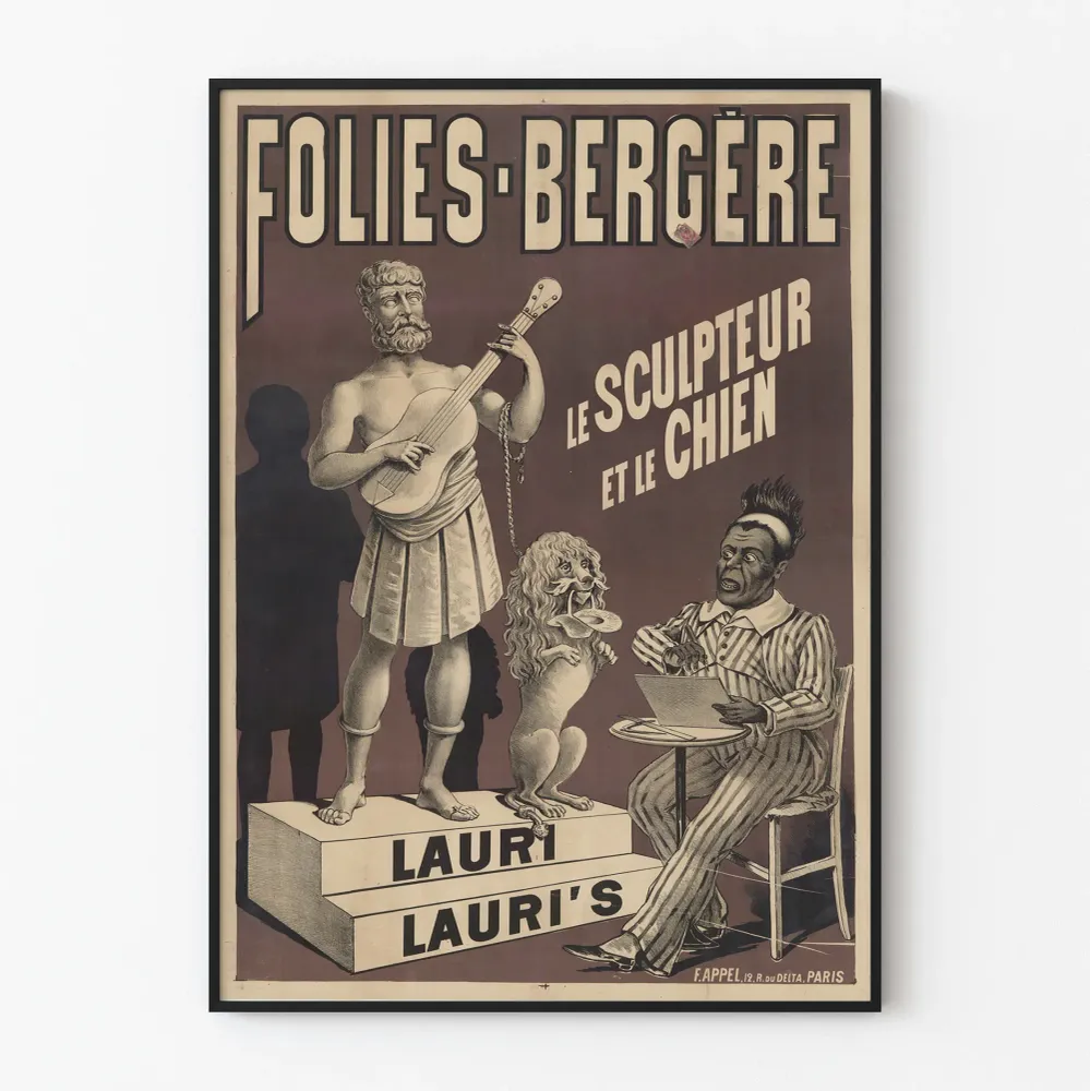 Juliste Folies Bergère Sculpteur ja Koira seinäkoriste vintage
