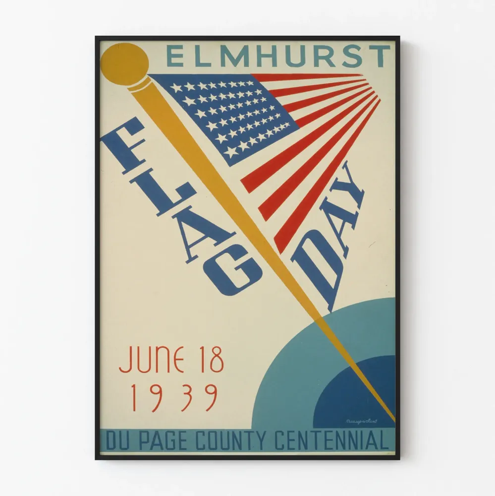 Juliste Juhlapäivän liputapahtuma Elmhurst 1939 - Seinän koristelu retroamerikkalainen