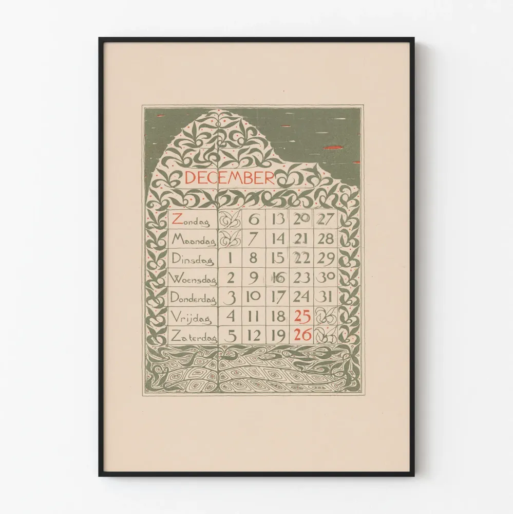Juliste Kalenteri Sisustustyylinen joulukuu Vintage 1896