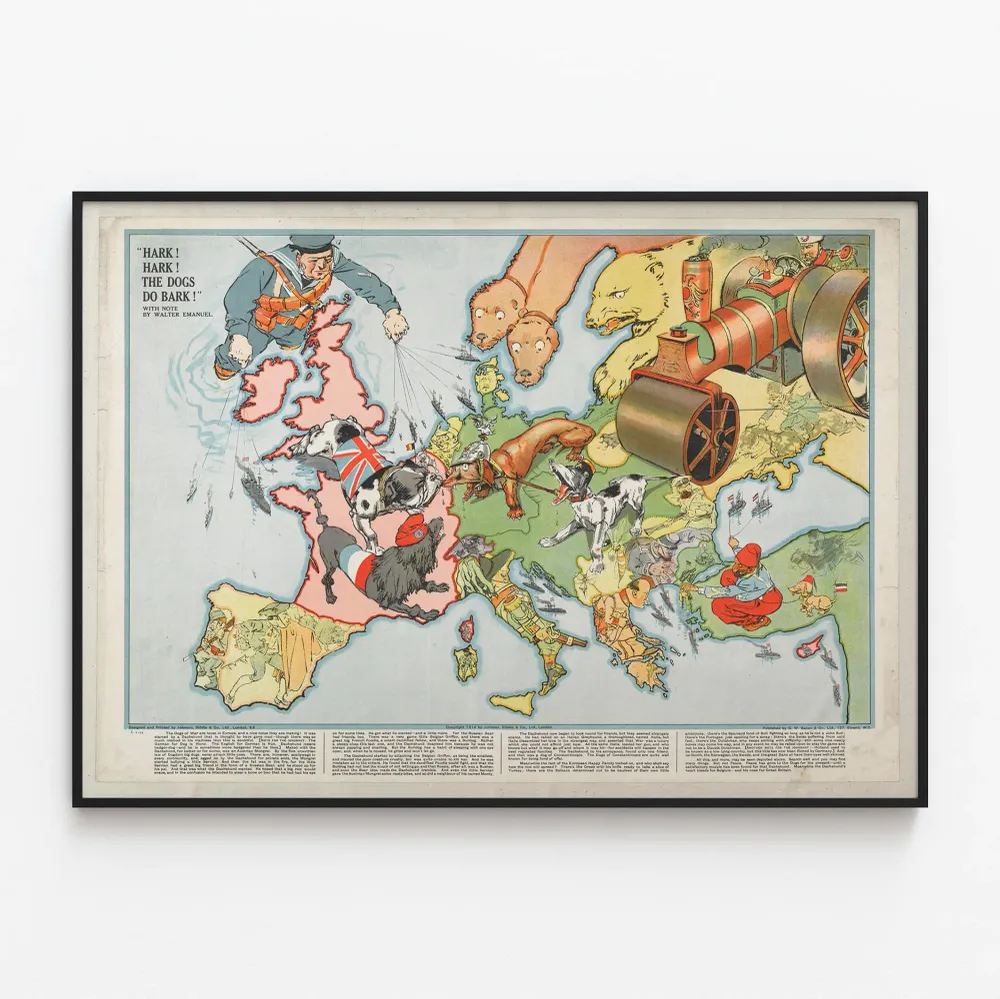Juliste Kartta Karikatyyrimainen Eurooppa Koirat Sota 1914