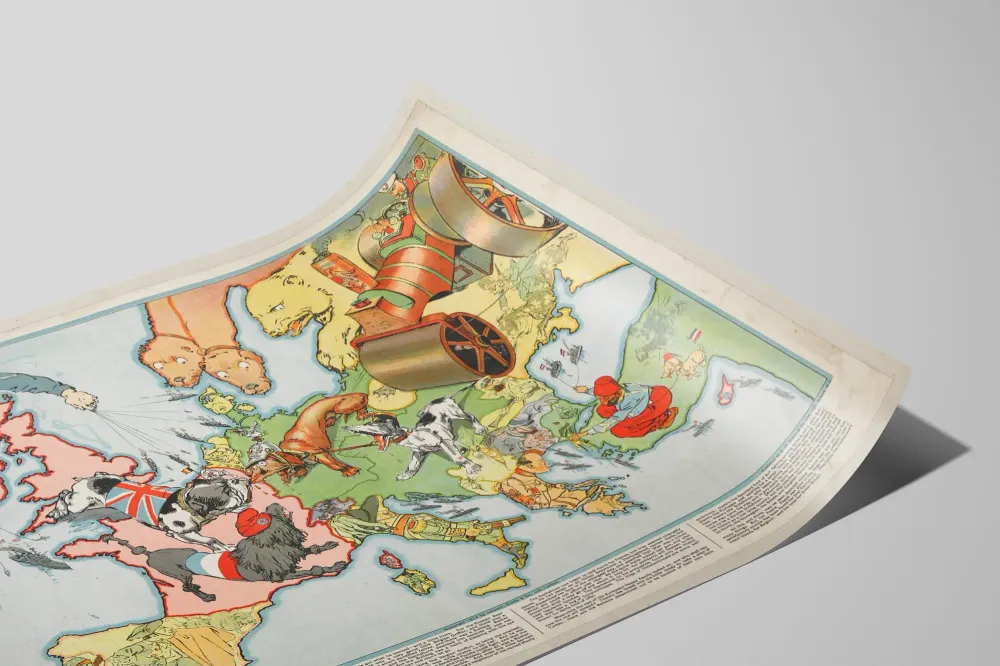 Juliste Kartta Karikatyyrimainen Eurooppa Koirat Sota 1914