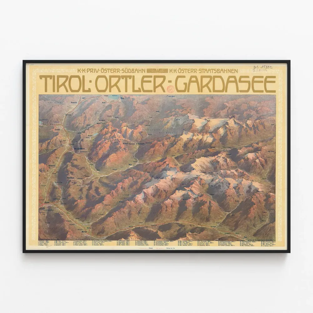 Juliste Kartta Vintage Tirol Ortler Garda - Seinän koristelu vuoristo