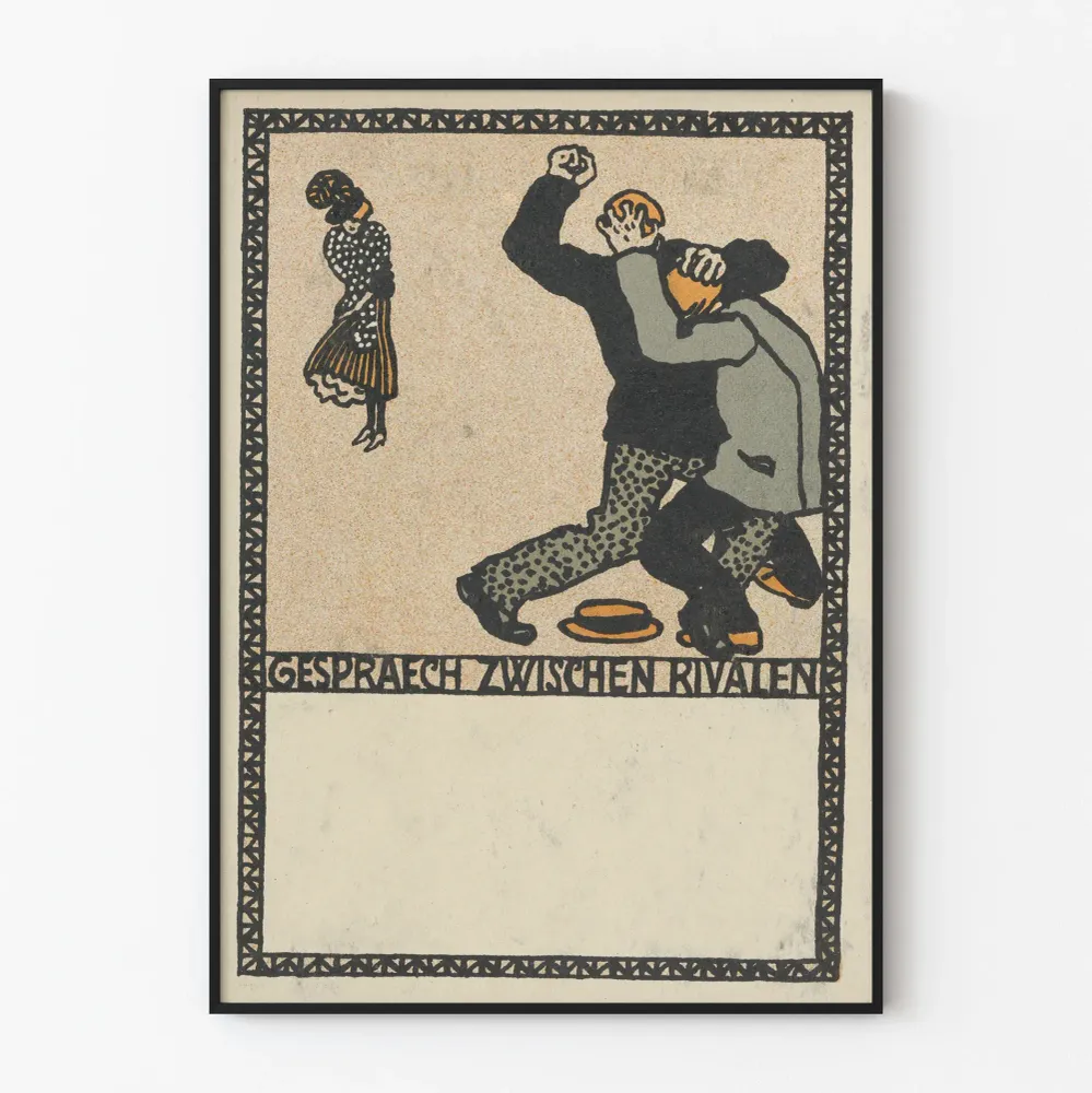 Juliste Keskustelu kilpailijoiden välillä - Vintage-illustraatio erottuvalla graafisella tyylillä