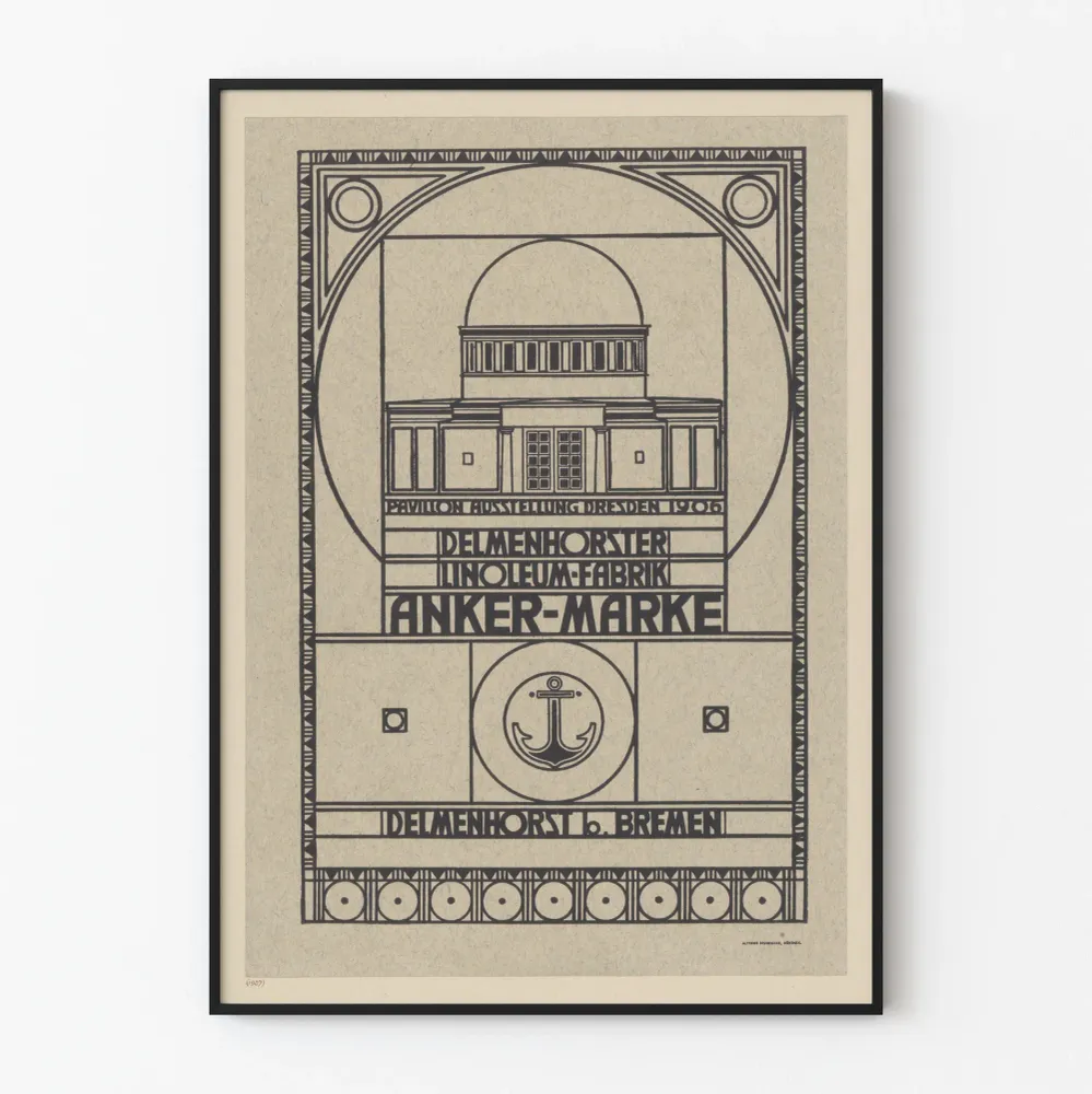 Juliste Pavillon Ausstellung Dresden 1906 Delmenhorster Linoleum Fabrik Anker-Merkki