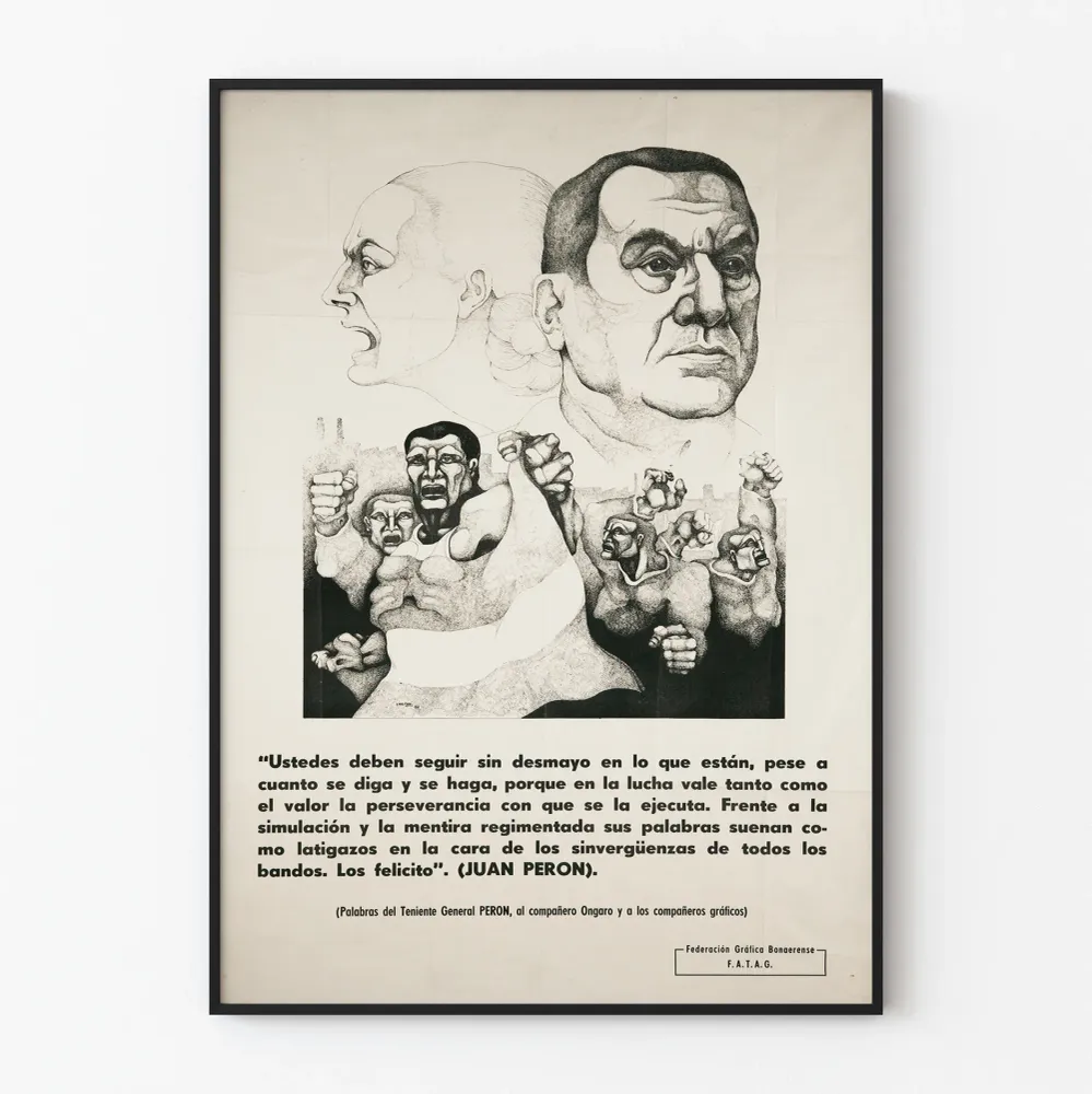 Juliste TYPOGRAPHIQUE Fédération Gráfica Bonaerense 1973 lainauksella Juan Perónilta