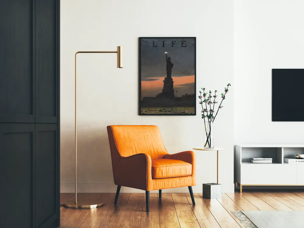 Juliste Vapaudenpatsas auringonlaskussa