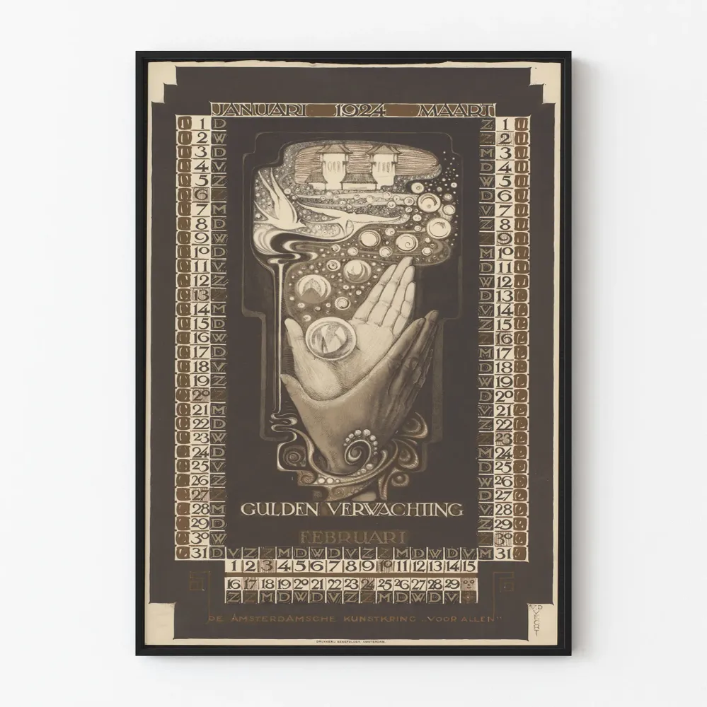 Kalenterijuliste 1924 - Tammikuu maaliskuu – Vintage-seinäkoristelu