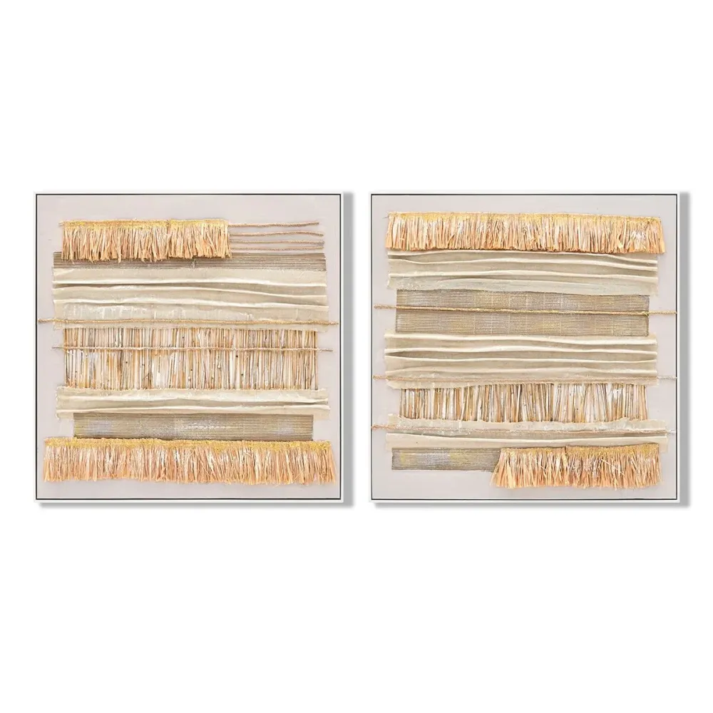 Kangas Home ESPRIT Beige Luonnollinen Boho 82 x 4,5 x 82 cm (2 osaa)