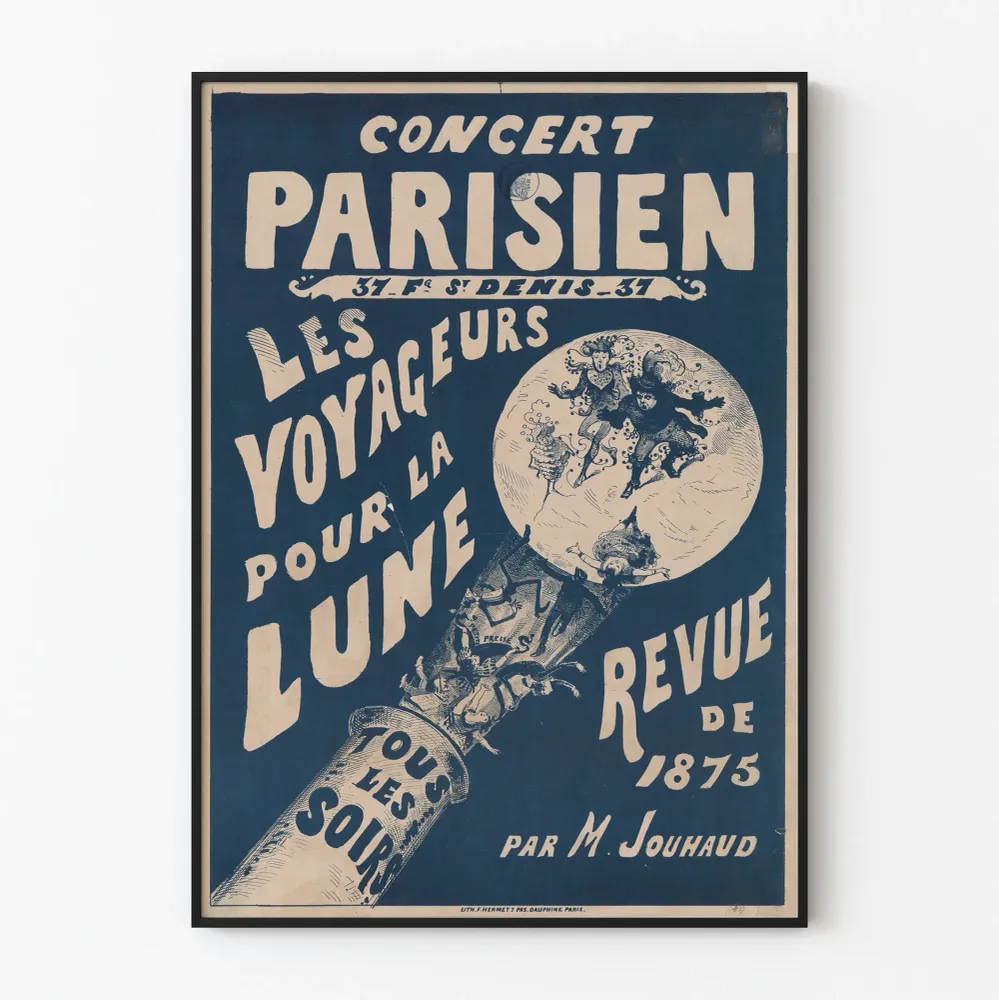 Konserttijuliste Pariisin matkailijat kuuhun - Vintage-seinäkollaustarvike