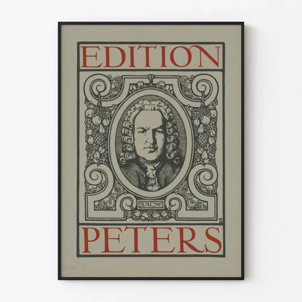 Koristeellinen juliste Edition Peters, jossa vintage-porträt Bachista