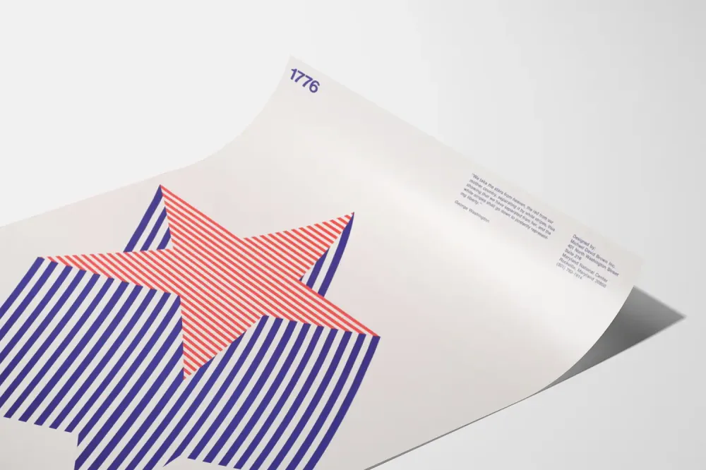 koristeellinen juliste punaisesta ja sinisestä tähdestä geometrisissä linjoissa