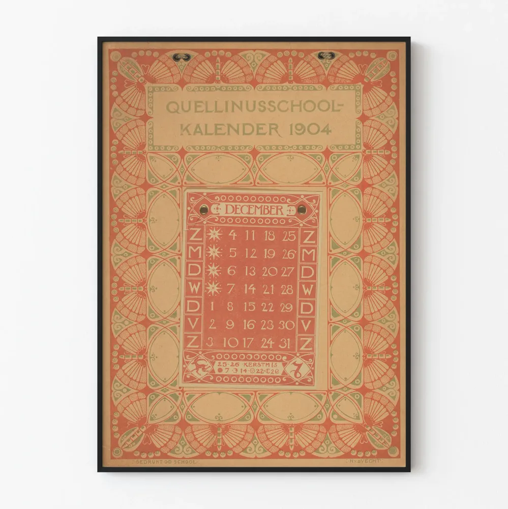 Koristeellinen kalenterijuliste Quellinusschool 1904 joulukuu