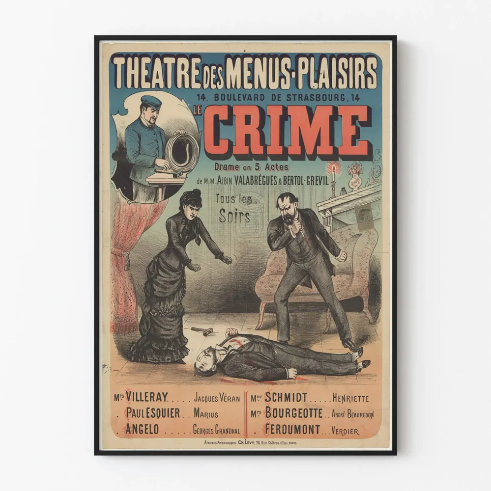 koristeellinen teatterijuliste Rikos draama 5 näytöksessä