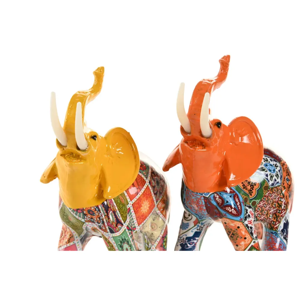 Koristehahmo Home ESPRIT Keltainen Monivärinen Oranssi Norsu 16 x 7 x 17 cm (2 osaa)