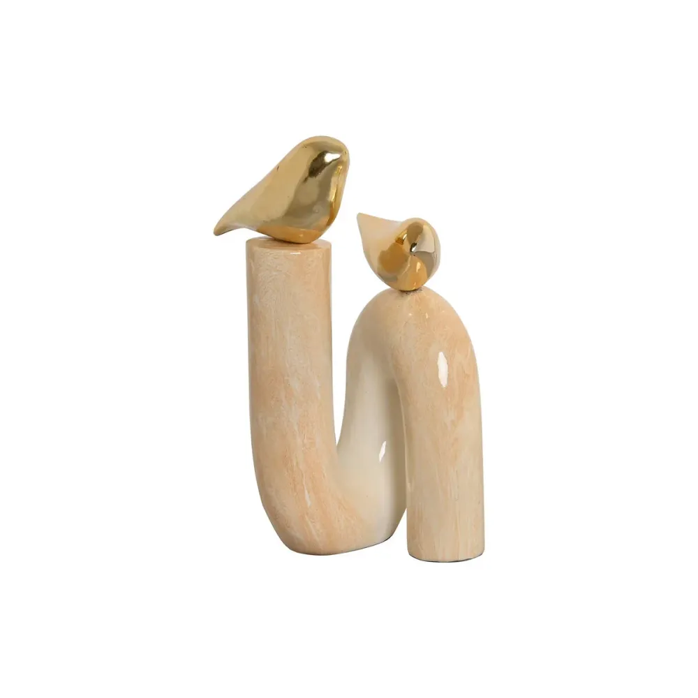 Koristehahmo Home ESPRIT Kullattu Norsunluu Linnut Romanttinen 19 x 11,5 x 27 cm
