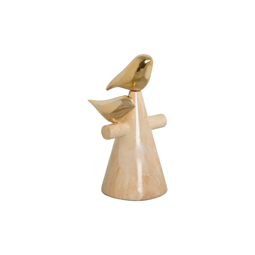 Koristehahmo Home ESPRIT Kullattu Norsunluu Linnut Romanttinen 16,5 x 14 x 27 cm
