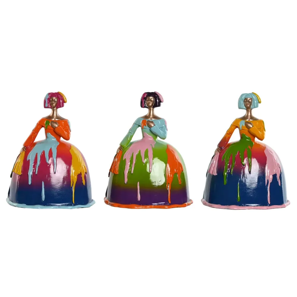 Koristehahmo Home ESPRIT Monivärinen Lady 17 x 13 x 21 cm (3 osaa)