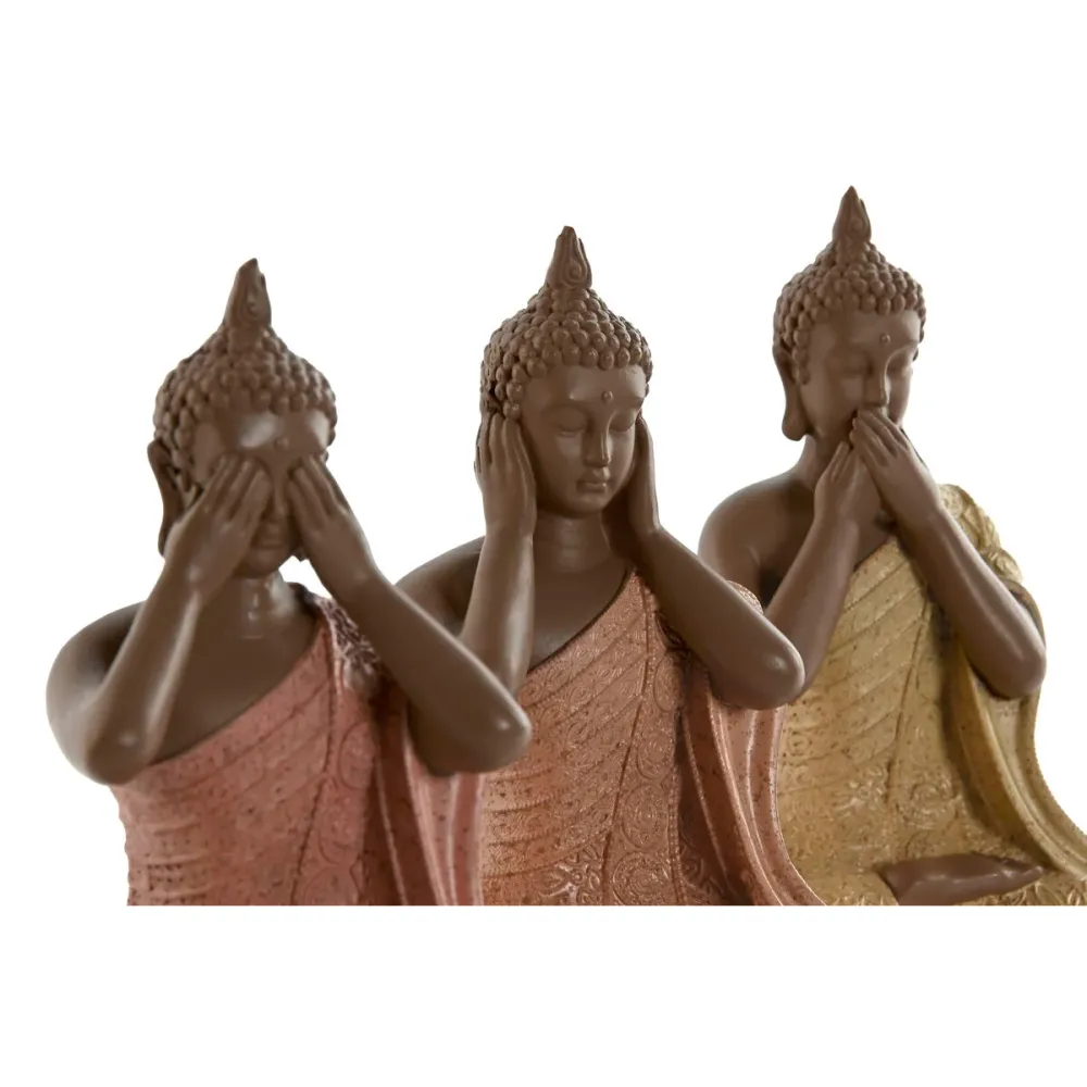 Koristehahmo Home ESPRIT Oranssi Koralli Lime väri Hartsi Buddha Itämainen 9 x 6 x 13 cm (3 osaa)