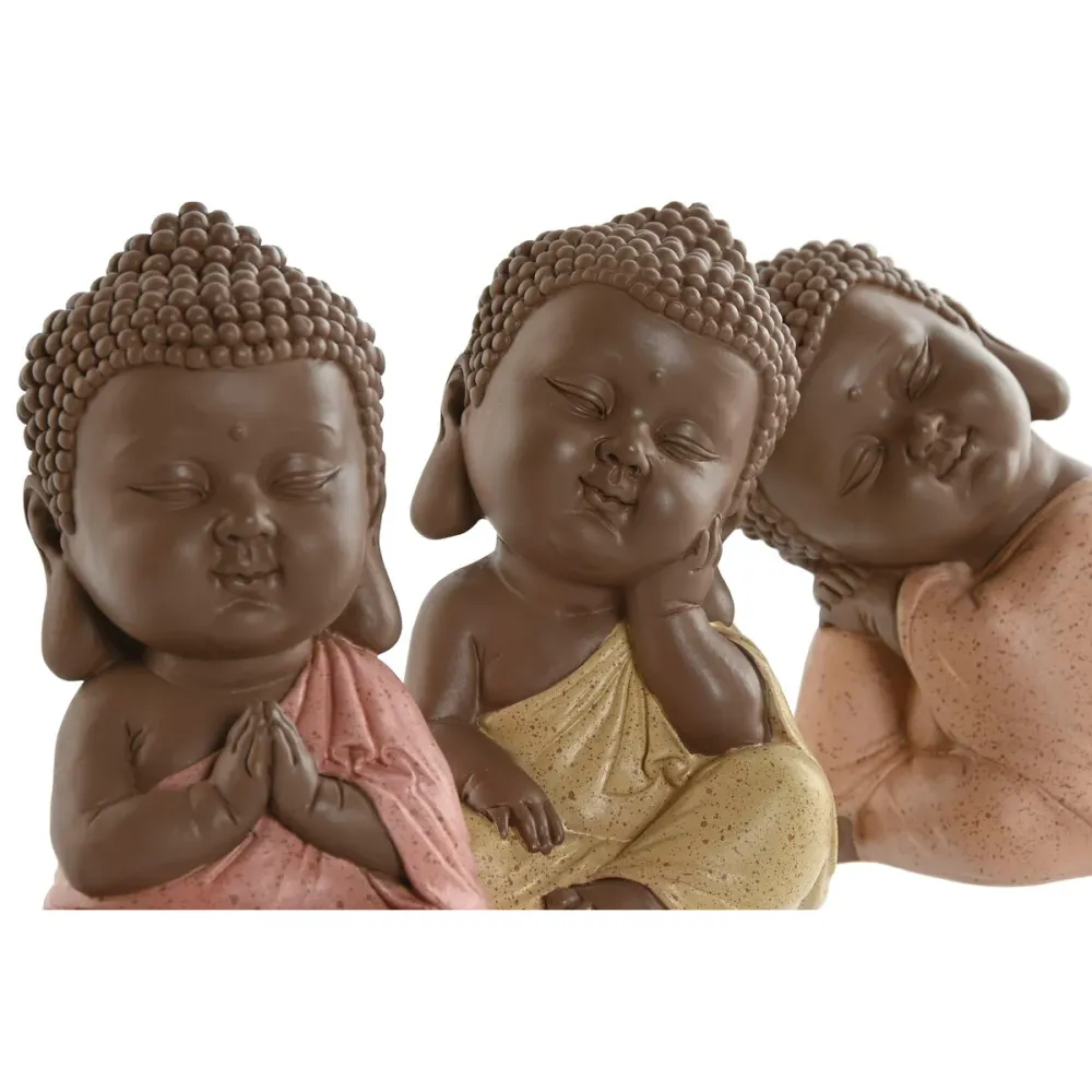 Koristehahmo Home ESPRIT Oranssi Koralli Lime väri Hartsi Buddha Itämainen 8 x 8 x 12,5 cm (3 osaa)