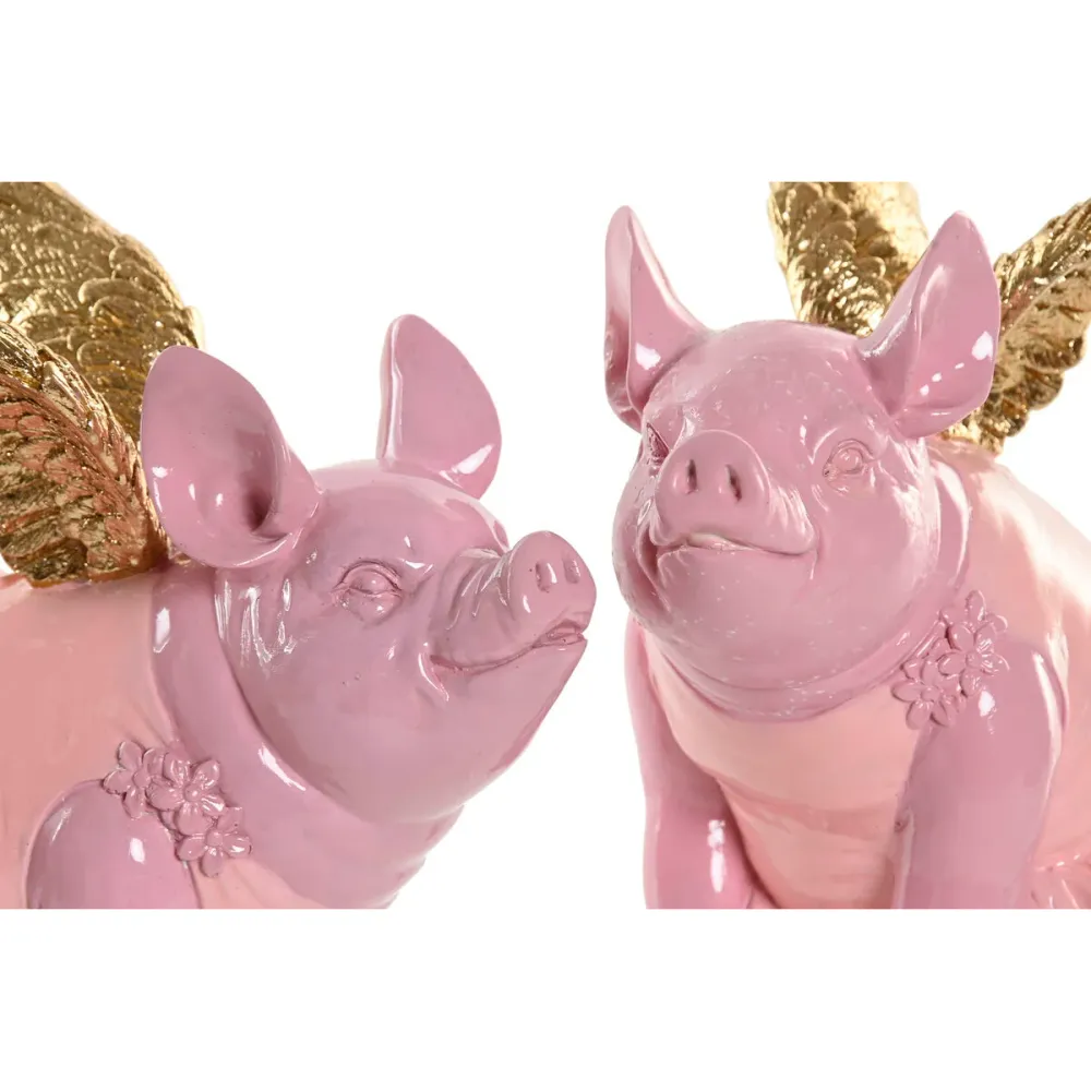 Koristehahmo Home ESPRIT Pinkki Possu 19 x 11 x 17 cm (2 osaa)