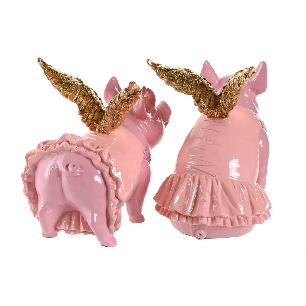 Koristehahmo Home ESPRIT Pinkki Possu 19 x 11 x 17 cm (2 osaa)