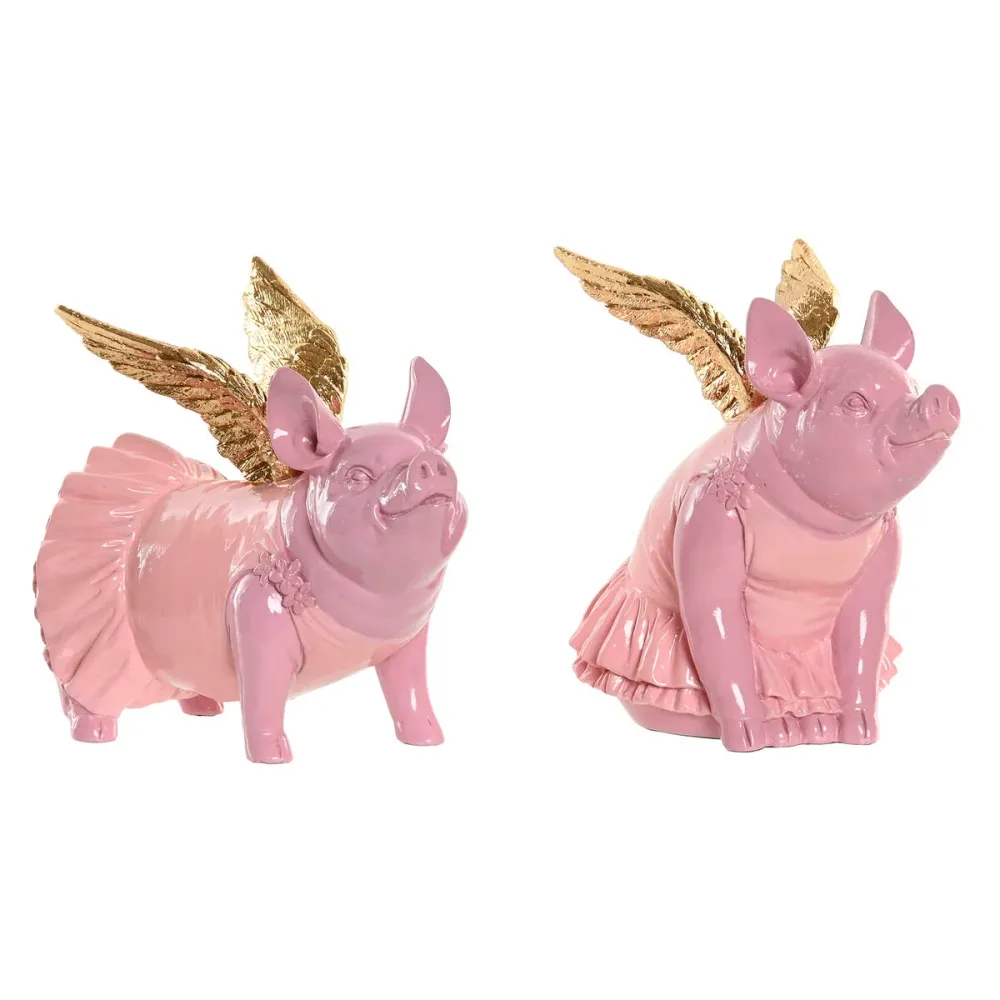 Koristehahmo Home ESPRIT Pinkki Possu 19 x 11 x 17 cm (2 osaa)